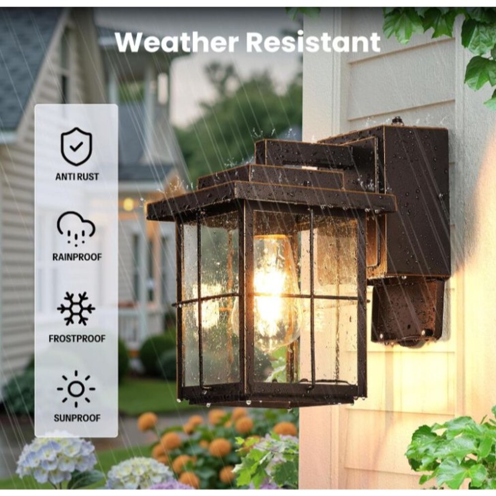 Gleamz Outdoor Wall Light with GFCI Outlet – Dusk to Dawn Sensor – ORB Gold Trim - Picture 6 of 16